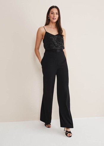 Phase Eight Elandra Wide Leg Tuxs Trousers Black USA | 6781934-HM